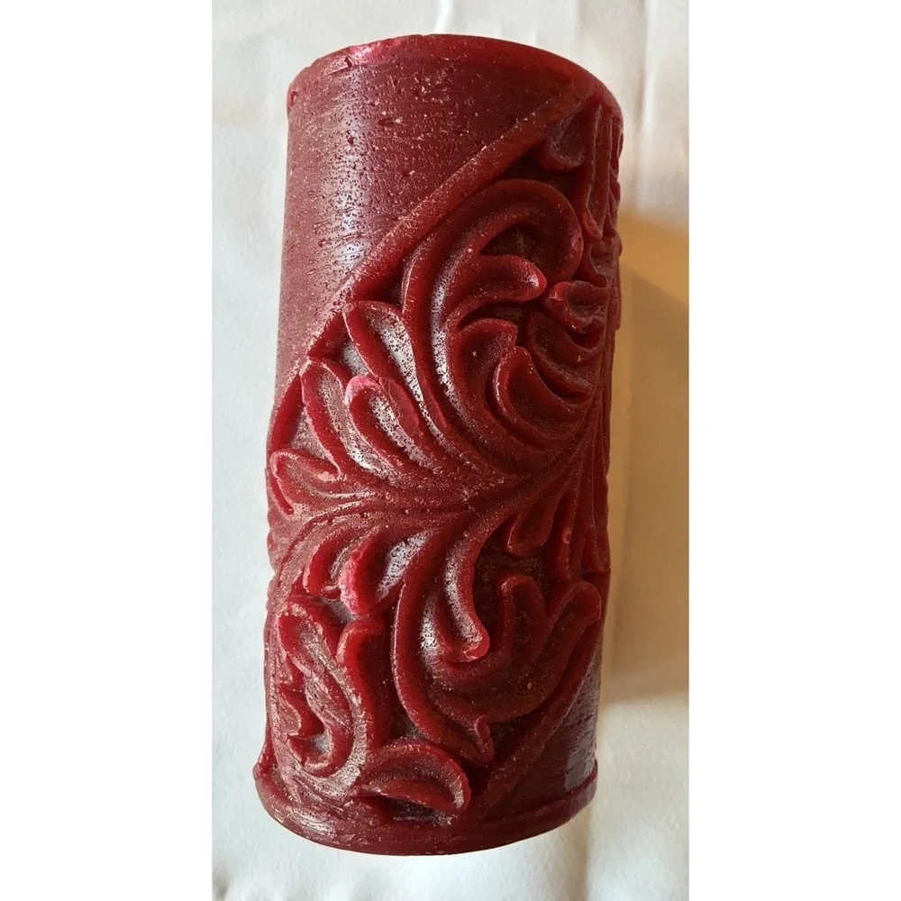 VTG pier 1 imports Plum Bordeaux Carved Pillar Candles Set of 5 Rare HTF